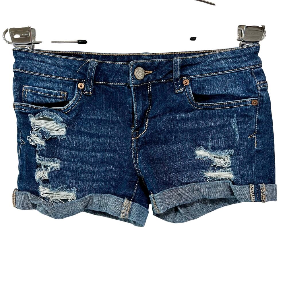 Aeropostale Micro Mini Denim Shorts Womens 4 Medium Wash Distressed Y2K Midi